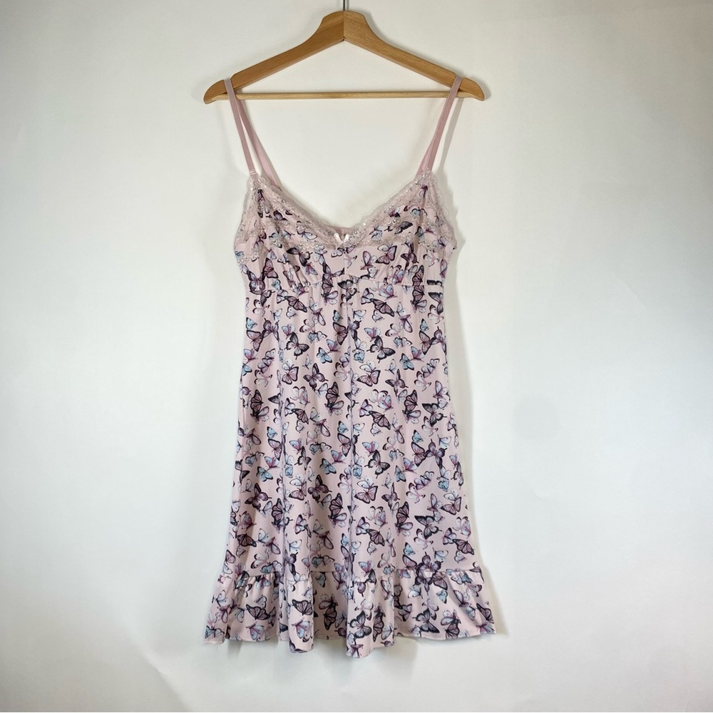 Laura Ashley Y2K Indie Butterfly Babydoll Slip Dress Nightgown Size M Dainty
